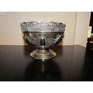 Vintage Japanese Repousse Silver Plate Round Footed Pedestal Compote Bowl 5"